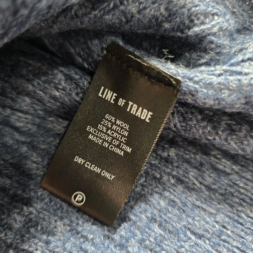Line of Trade Sweater Mens Large Blue Wool Blend Cable Knit Long Sleeve Pullover